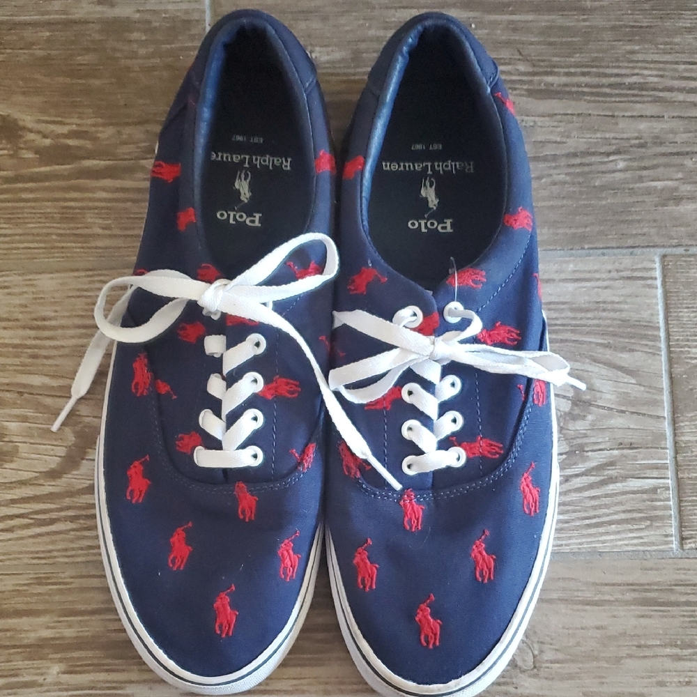 Polo by Ralph Lauren Blue/Red Athletic All Over Pony Sneaker/Shoe Size 11D